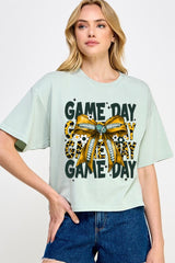 CTS-E3090 Yellow Football Game Day Bow Relaxed Crop Top $11