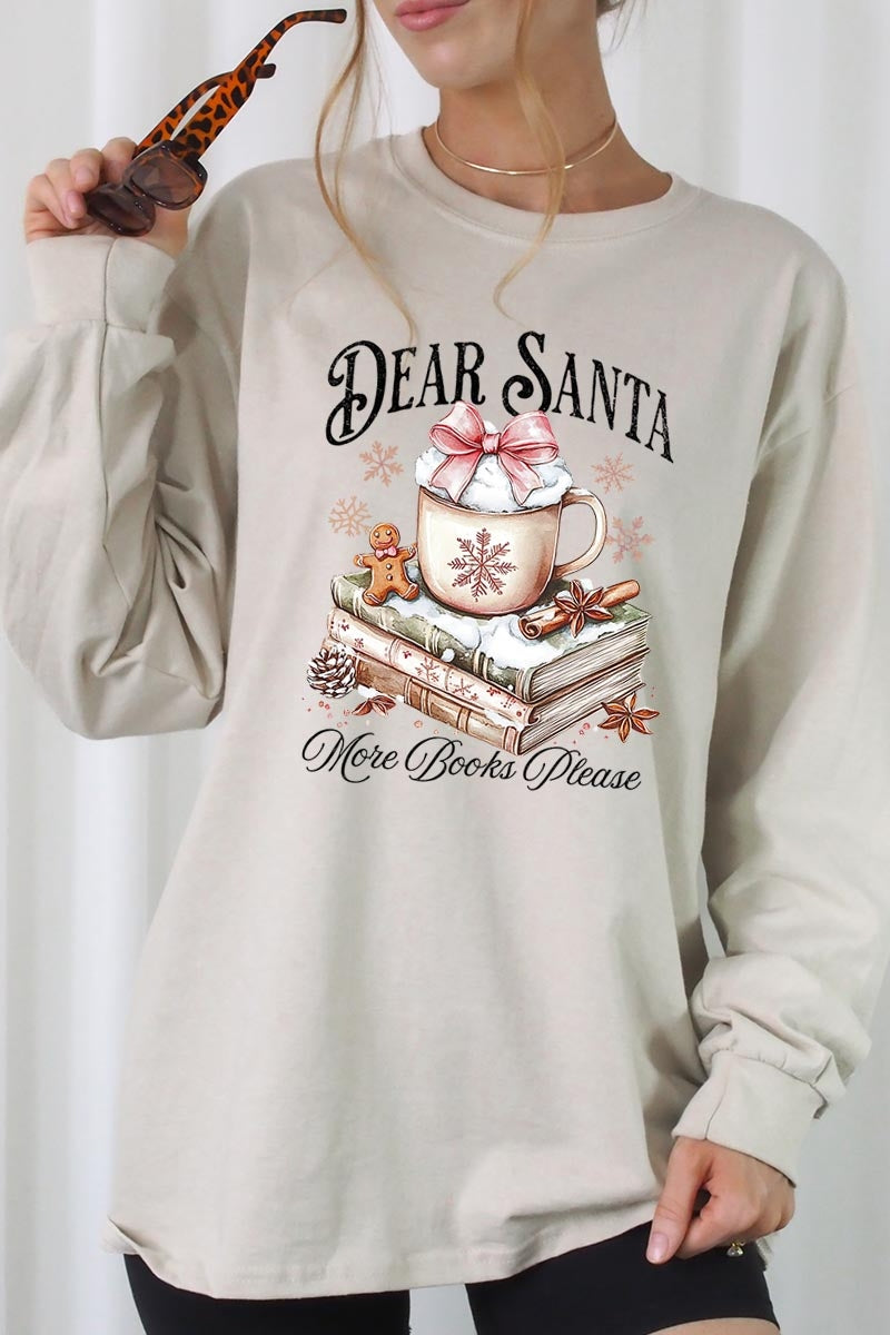 UL240-E3205 Dear Santa Books Graphic Long Sleeve Tee $13.75