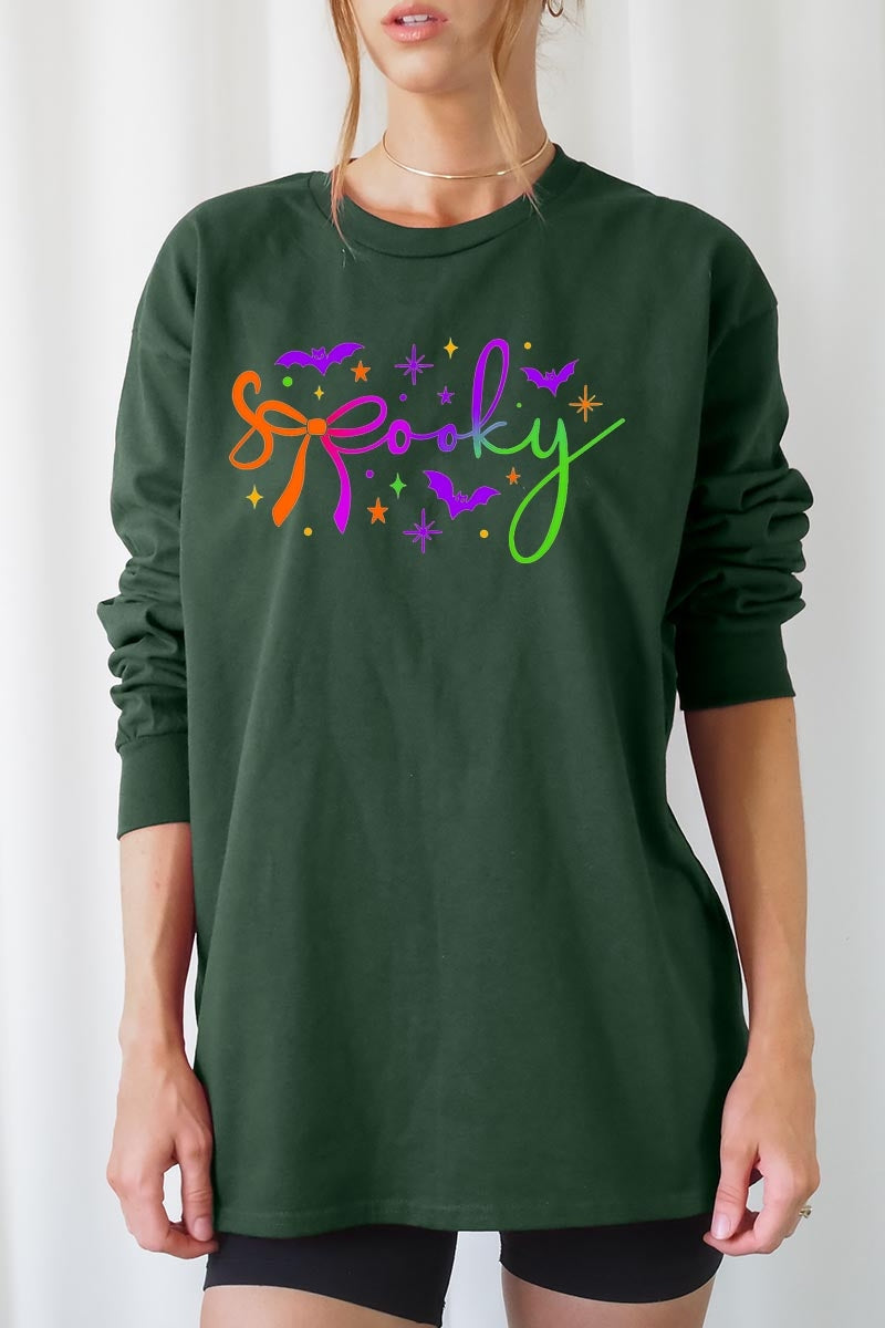 UL240-E3109 Spooky Halloween Graphic Long Sleeve Tee $13.75