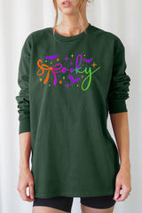 UL240P-E3109 Spooky Halloween Graphic Plus Long Sleeve Tee $17