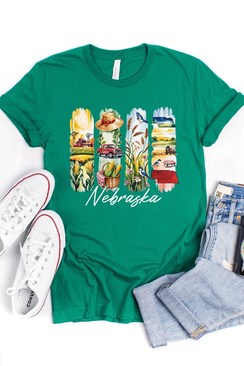 US3001P-E3061NE Nebraska State Brushstroke Graphic Plus Tee $16