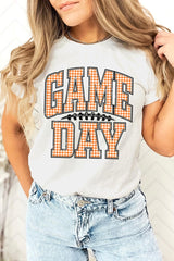US3001P-E3129 Orange Gingham Game Day Graphic Plus Tee $16