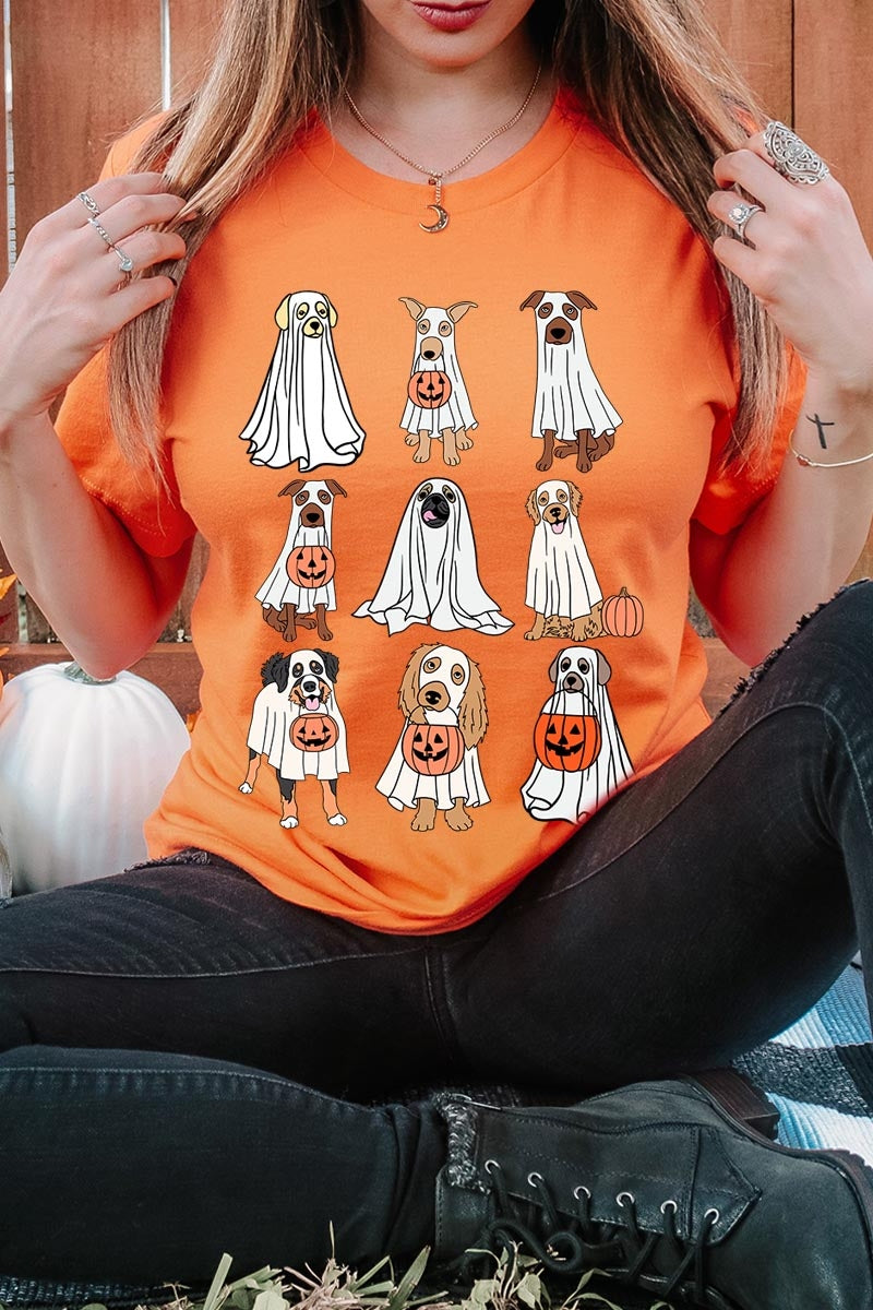 US3001P-E3106 Halloween Ghost Dog Graphic Plus Tee $16