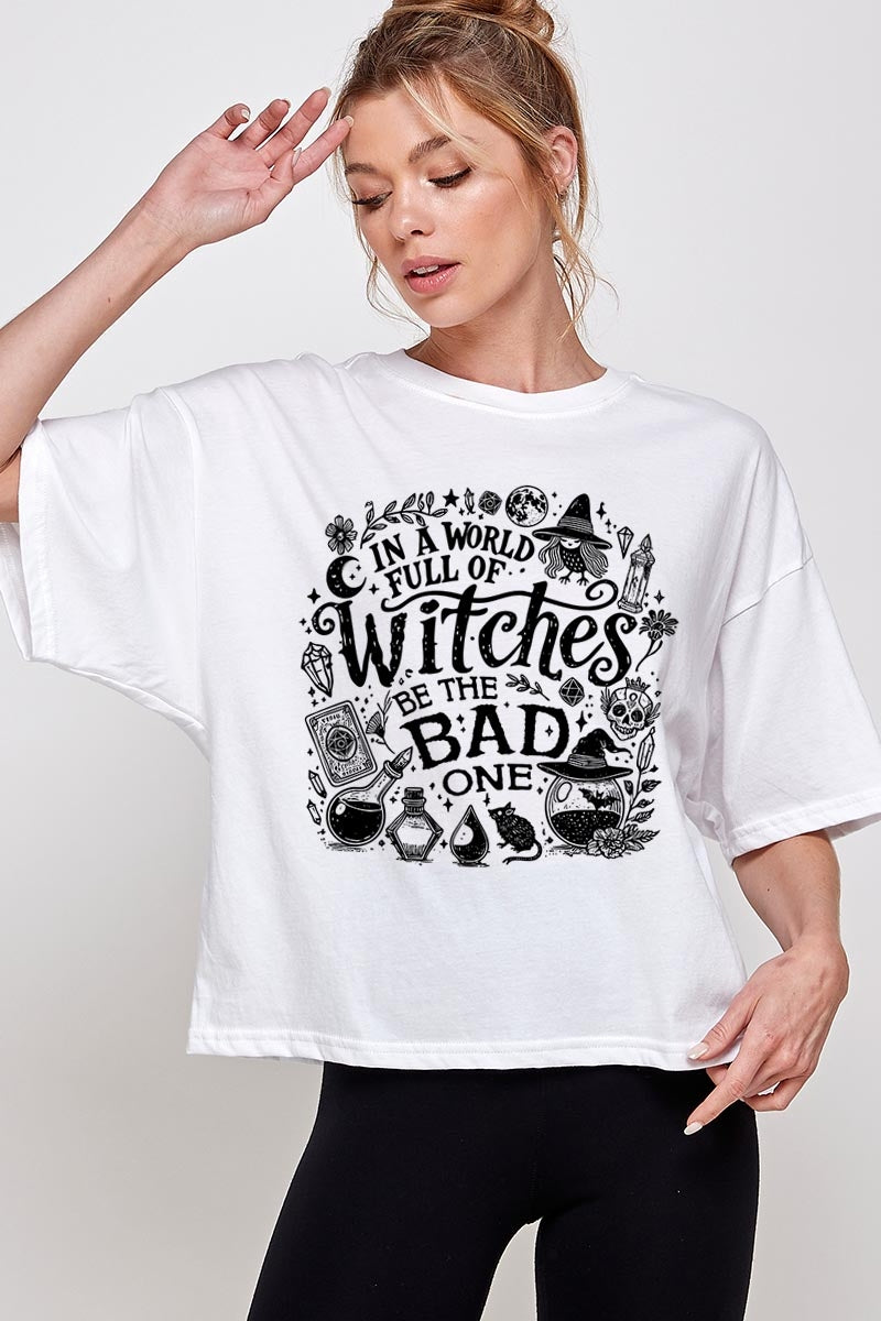 CTS-E3139 In a World of Witches Graphic Relaxed Crop Top $11