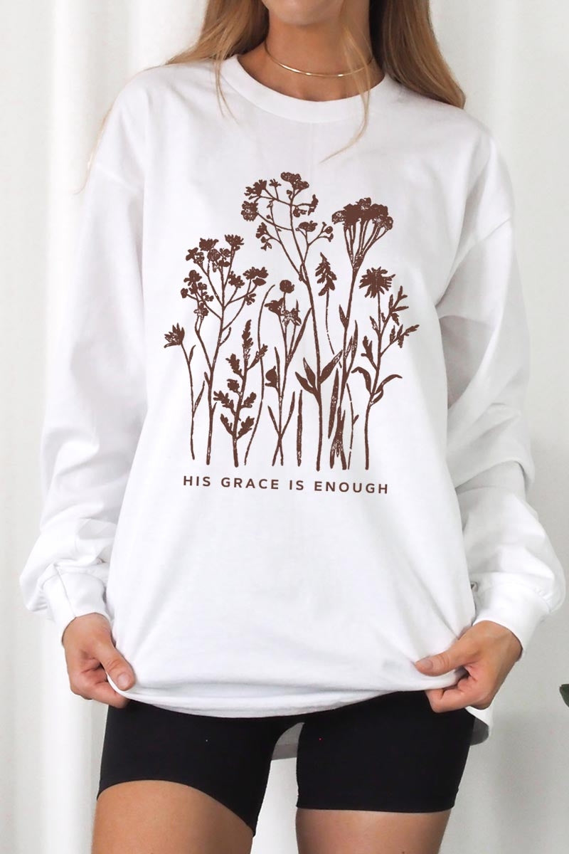 UL240-E3146 Christian Wildflower Graphic Long Sleeve Tee $13.75