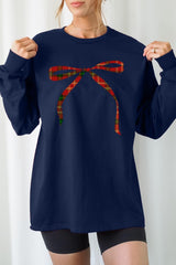 UL240P-E3211 Red Bow Christmas Graphic Plus Long Sleeve Tee $17