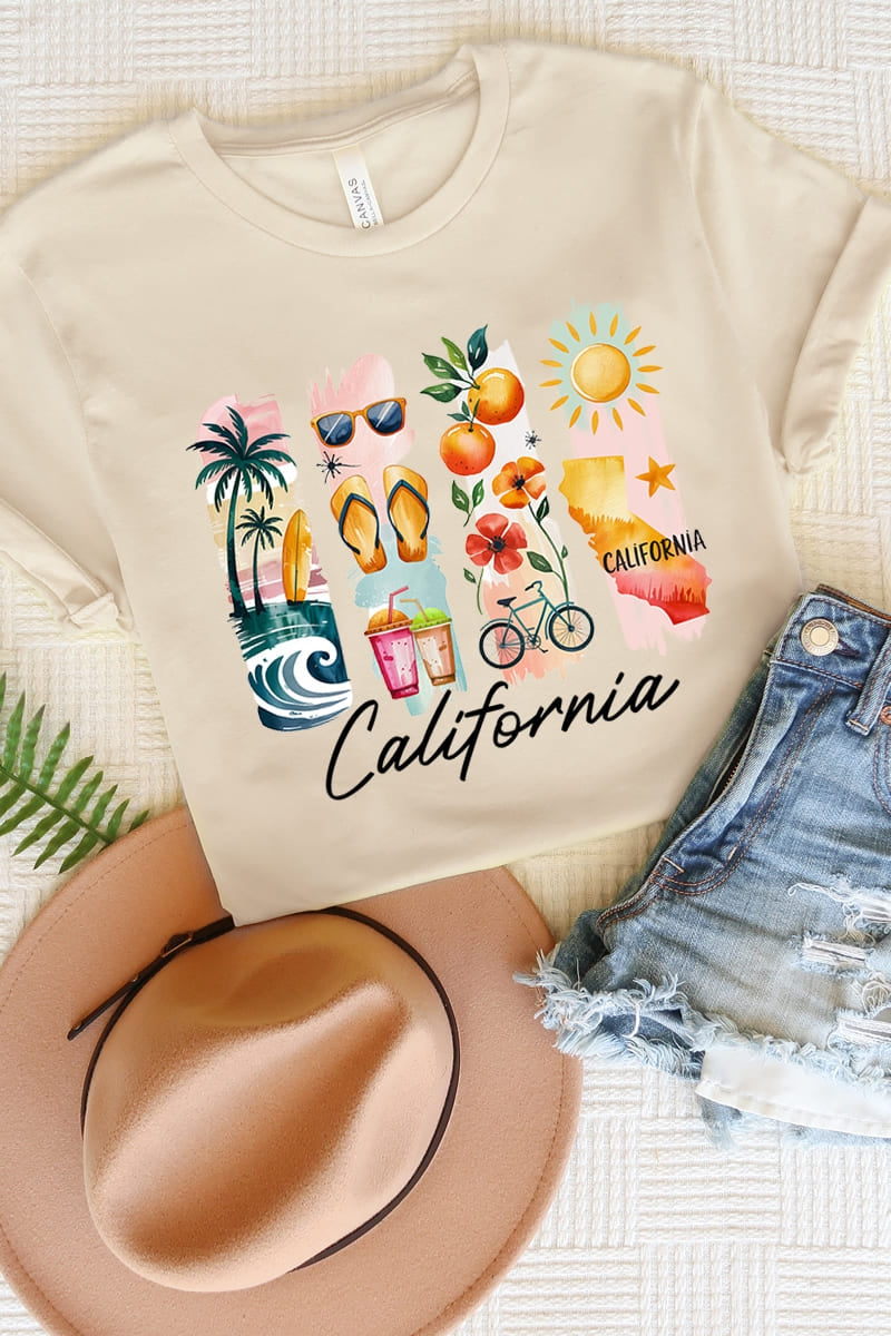 US3001P-E3061CA California State Brushstroke Graphic Plus Tee $16
