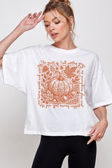 CTS-E3112 Fall Pumpkin Botanical Graphic Relaxed Crop Top $11