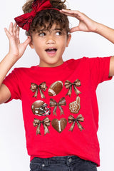 US3001Y-E3054Z Cute Football and Bow Kids Graphic Tee $11