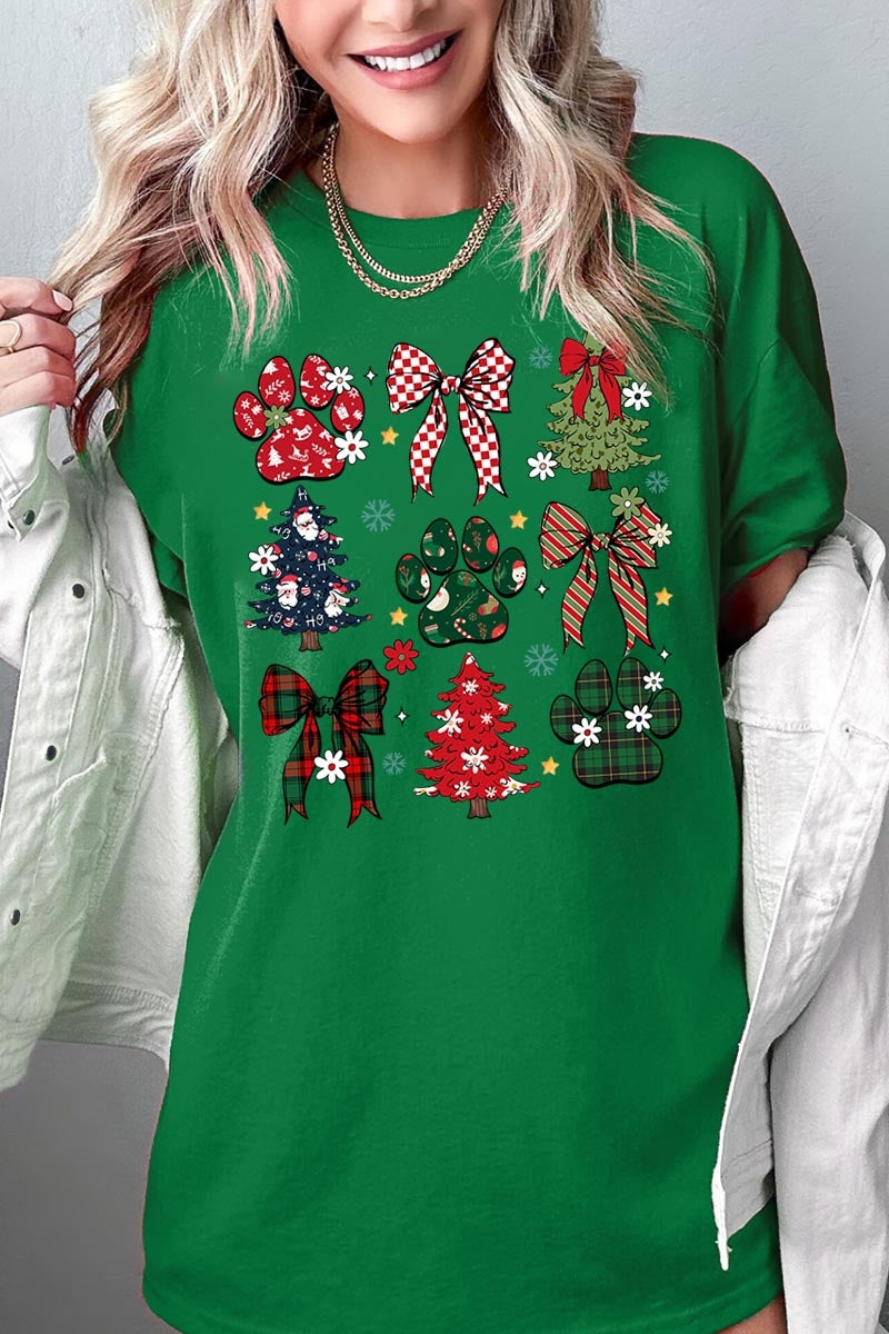 5000-E3195 Christmas Bow Paw Graphic Heavy Cotton Tee $9