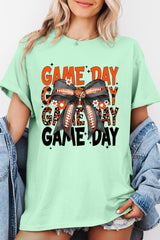 5000P-E3088 Orange Black Football Bow Plus Heavy Cotton Tee $12.75