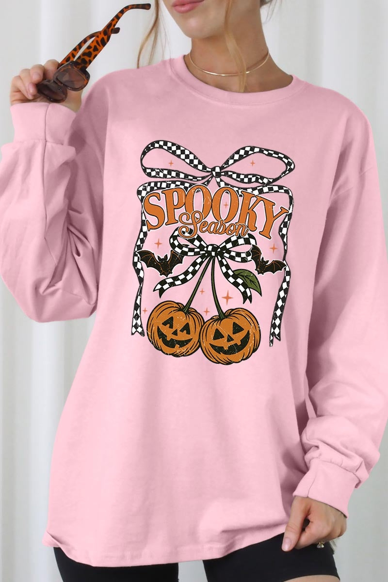 UL240P-E3085 Pumpkin Cherries Graphic Plus Long Sleeve Tee $17