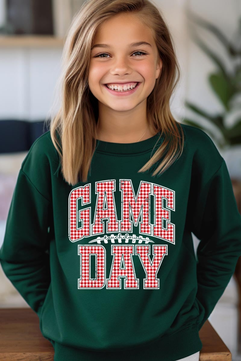 UL180B-E3126Z Red Gingham Game Day Kids Graphic Sweatshirt $20