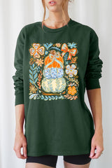 UL240-E3153 Floral Pumpkin Stack Graphic Long Sleeve Tee $13.75