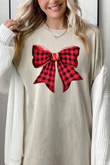 5000-E3198 Red Buffalo Plaid Bow Graphic Heavy Cotton Tee $9