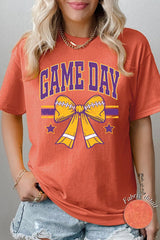 5000P-E3063 Purple Football Bow Graphic Plus Heavy Cotton Tee $12.75
