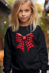 UL180B-E3198Z Red Buffalo Plaid Bow Kids Graphic Sweatshirt $20