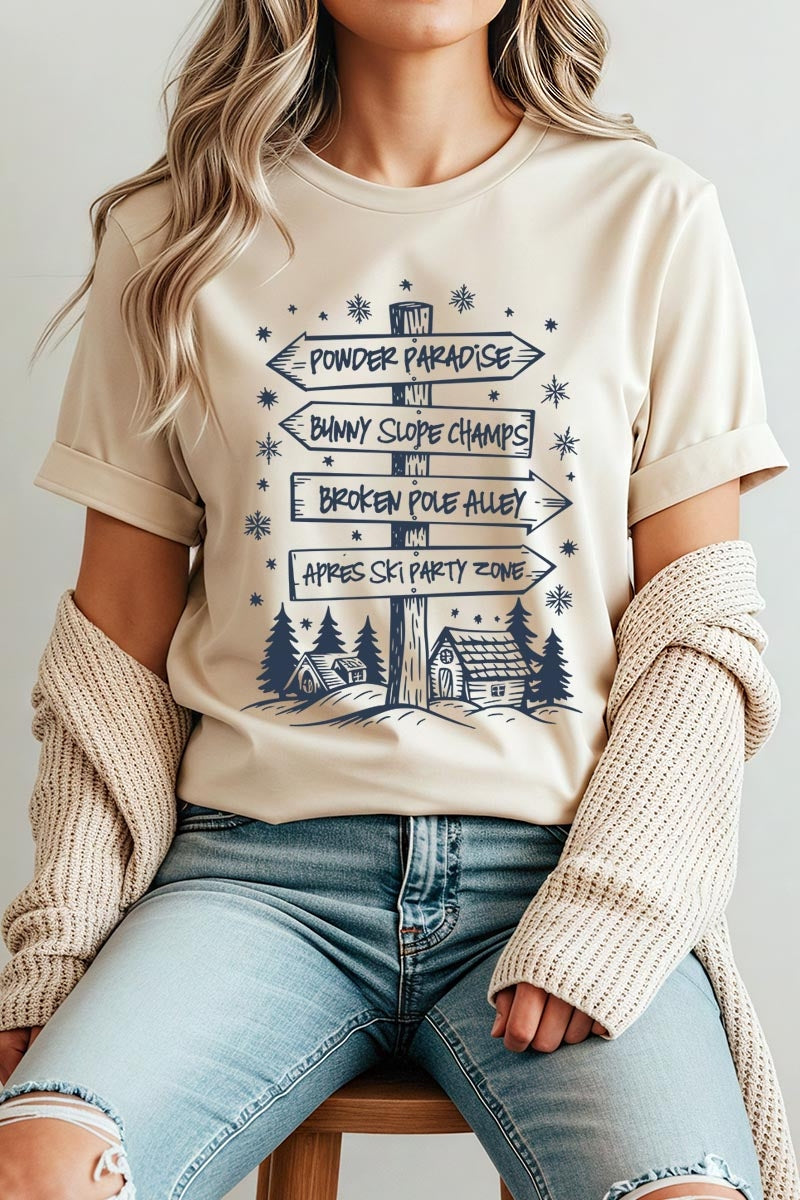 US3001-E3189 Ski Lodge Signs Graphic Tee $12.5