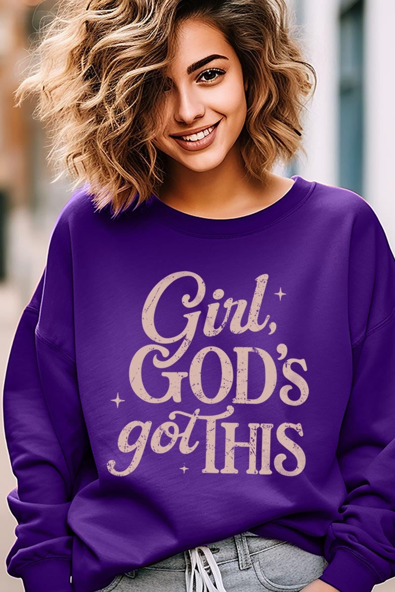 UL180P-E3102 Girl, Godu2019s Got This Graphic Plus Sweatshirt $25