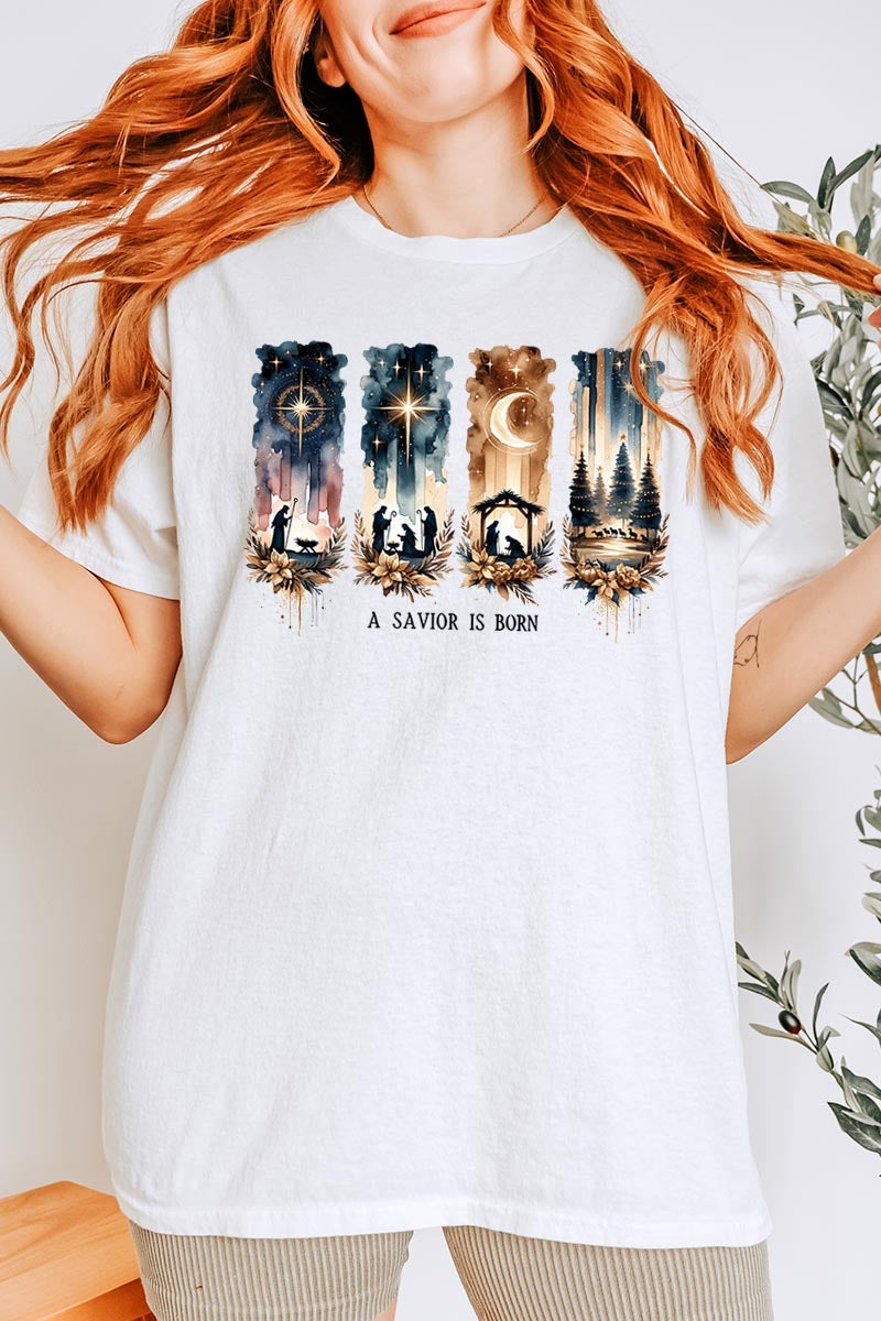 5000P-E3204 Savior Is Born Nativity Graphic Plus Heavy Cotton Tee $12.75