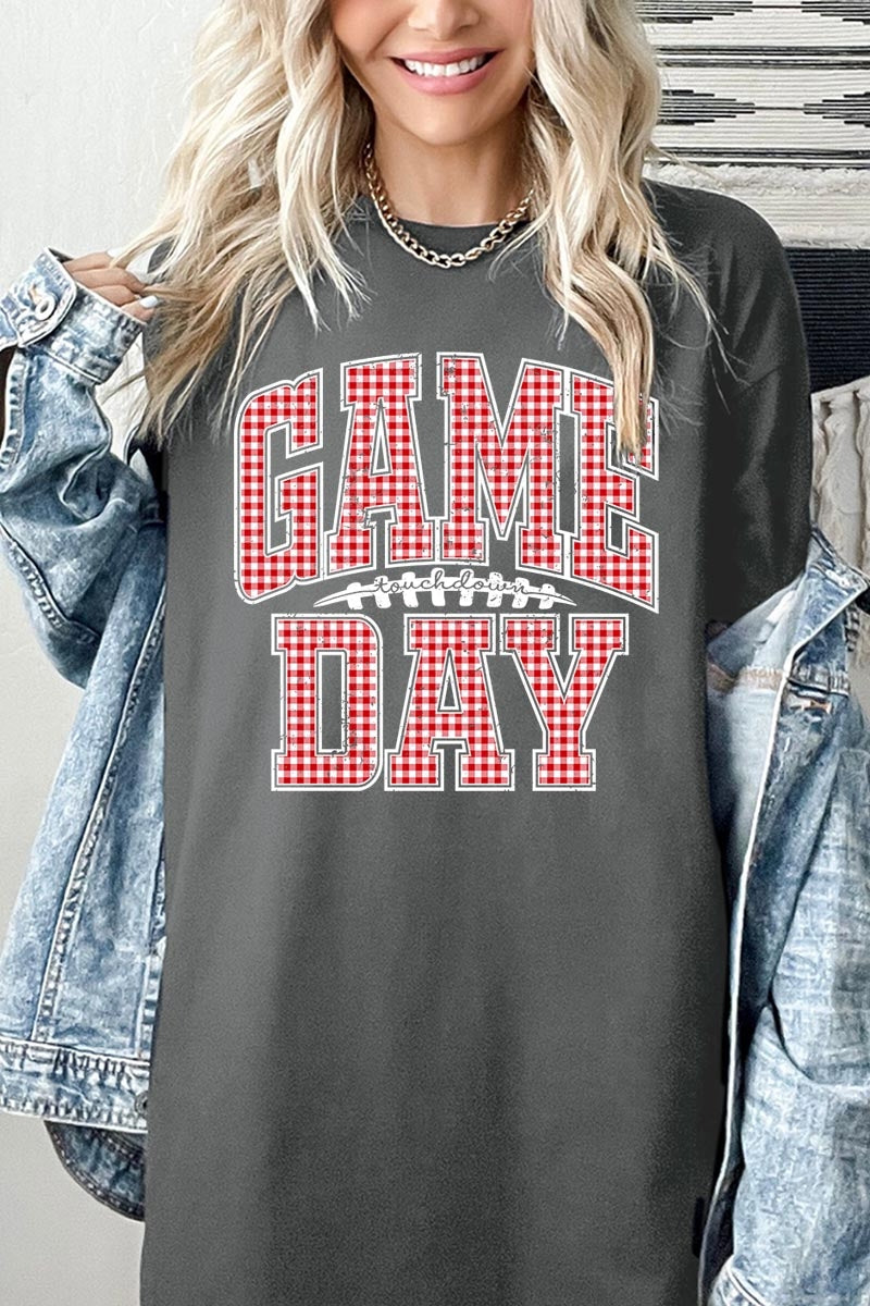 5000P-E3126 Red Gingham Game Day Graphic Plus Heavy Cotton Tee $12.75