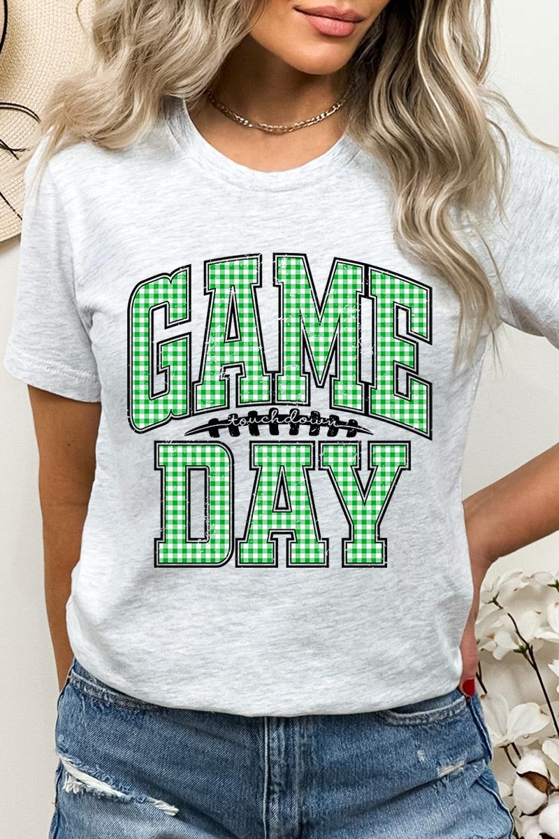 US3001P-E3128 Green Gingham Game Day Graphic Plus Tee $16