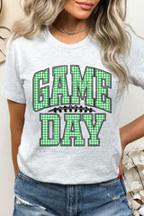 US3001-E3128 Green Gingham Game Day Graphic Tee $12.5