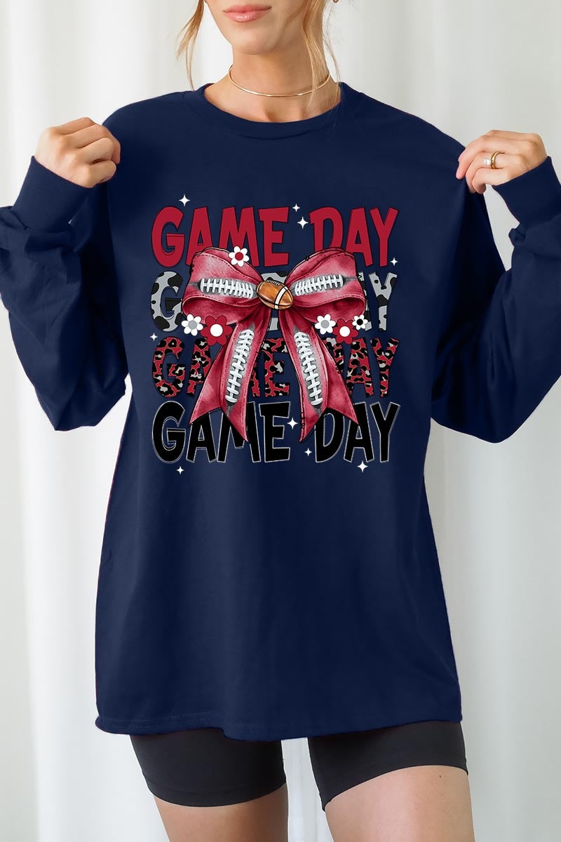 UL240P-E3093 Red Silver Football Bow Plus Long Sleeve Tee $17