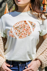 US3001-E3133 Floral Football Graphic Tee $12.5