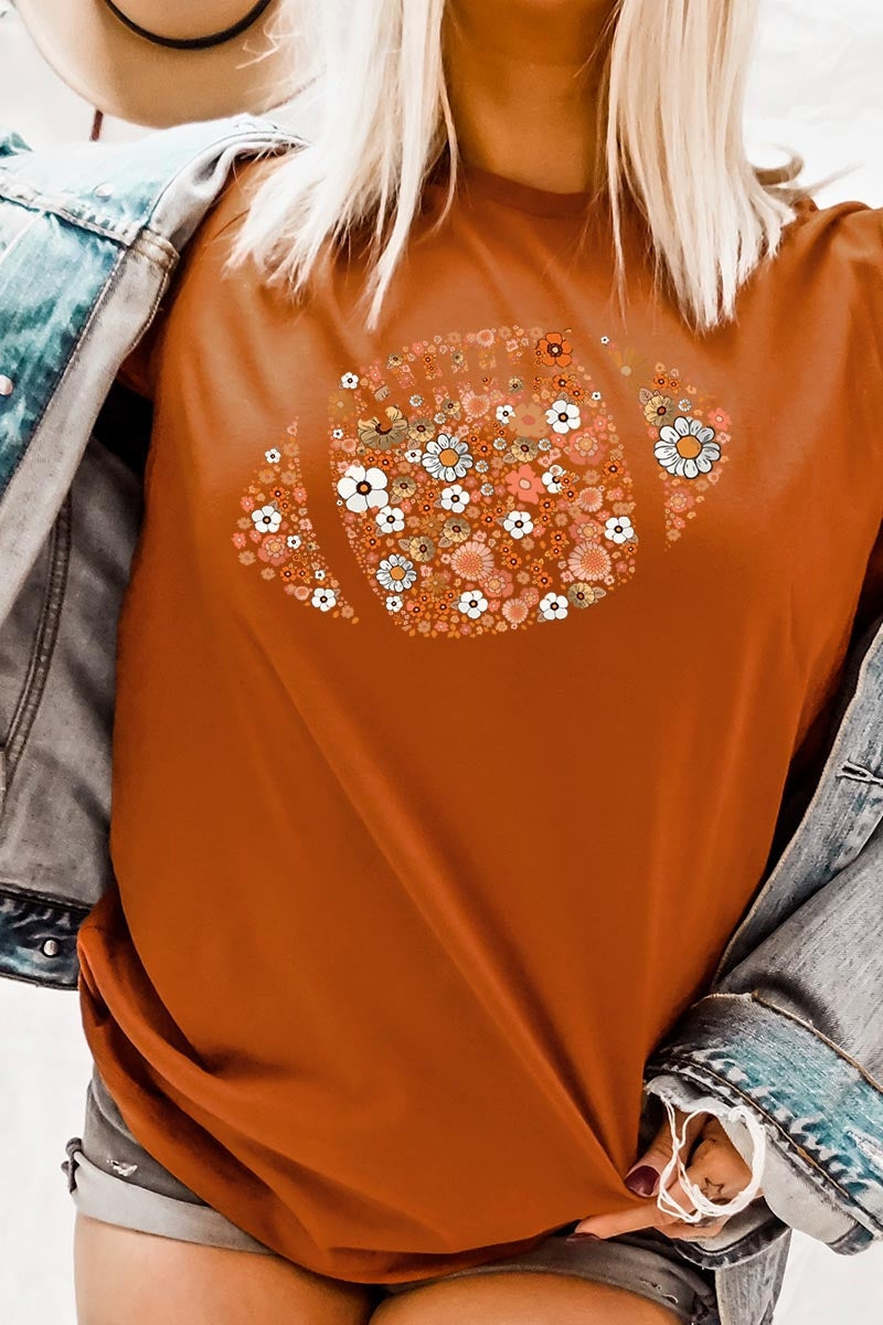 US3001-E3133 Floral Football Graphic Tee $12.5