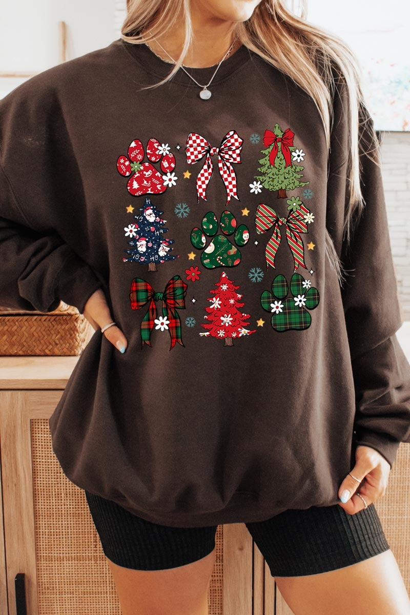 UL180P-E3195 Christmas Bow Paw Graphic Plus Sweatshirt $25