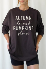 UL240-E3158 Autumn Leaves Pumpkins Graphic Long Sleeve Tee $13.75