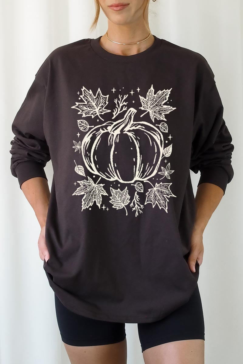 UL240-E3162 Fall Pumpkin Graphic Long Sleeve Tee $13.75