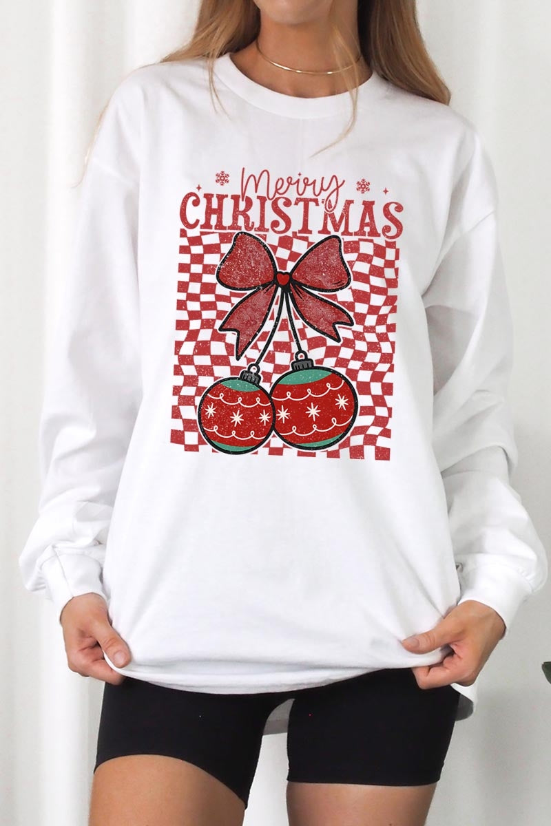UL240P-E3196 Cherry Ornament Christmas Graphic Plus Long Sleeve Tee $17