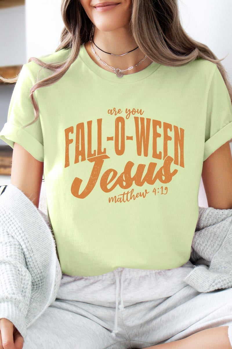 US3001P-E3143 Are You Fall O Ween Jesus Graphic Plus Tee $16