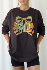 UL240-E3121 Fall Brushstroke Bow Graphic Long Sleeve Tee $13.75