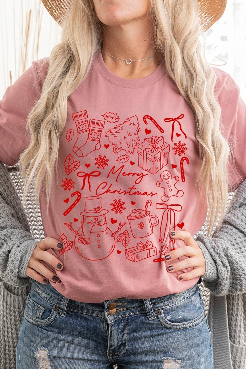 US3001-E3181 Christmas Doodle Graphic Tee $12.5