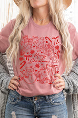 US3001P-E3181 Christmas Doodle Graphic Plus Tee $16