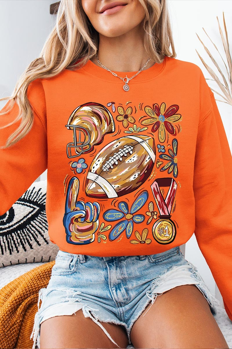 UL180P-E3072 Retro Floral Football Graphic Plus Sweatshirt $25