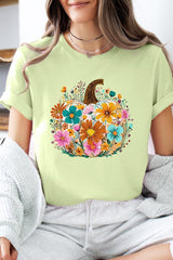US3001-E3118 Floral Pumpkin Graphic Tee $12.5