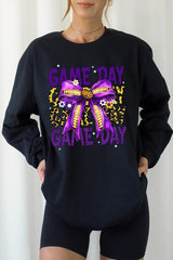 UL240-E3092 Purple Yellow Football GameDay Bow Long Sleeve Tee $13.75