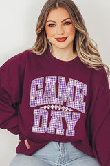 UL180-E3127 Purple Gingham Game Day Graphic Sweatshirt $20