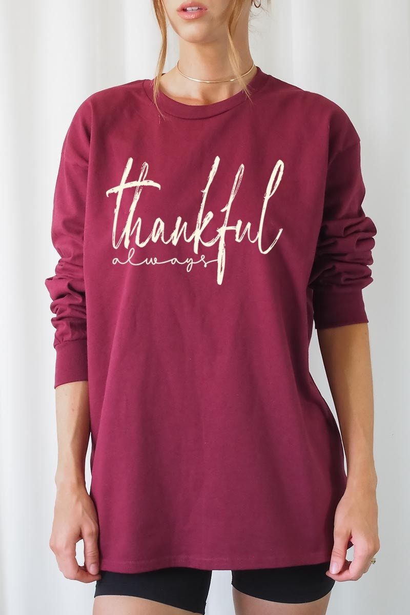 UL240P-E3170 Thankful Graphic Plus Long Sleeve Tee $17