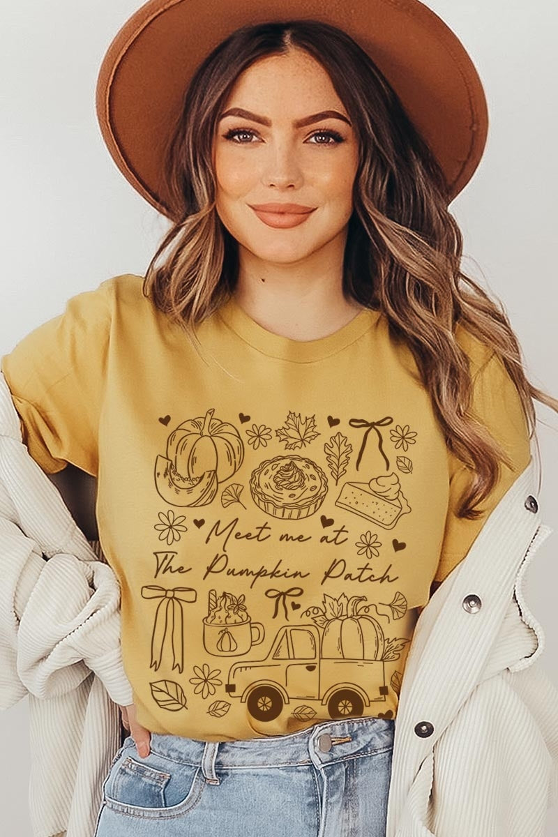 US3001-E3163 Pumpkin Patch Doodle Graphic Tee $12.5