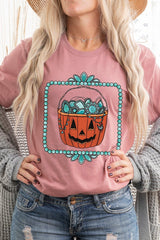 US3001P-E3140 Halloween turquoise pumpkin Graphic Plus Tee $16
