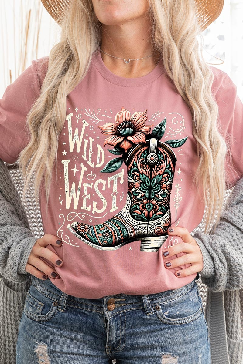 US3001P-E3100 Wild West Cowgirl Boot Graphic Plus Tee $16