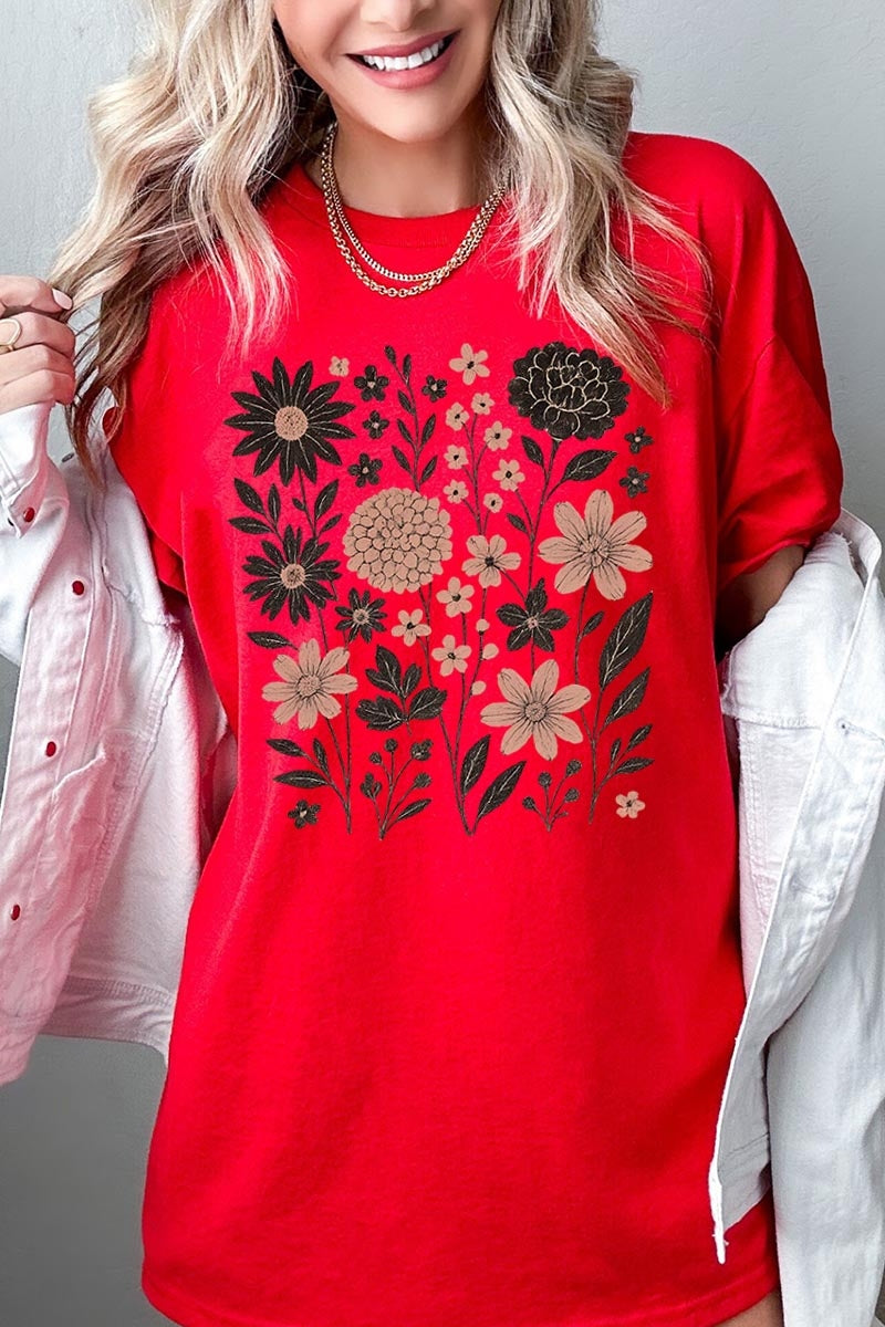 5000P-E3178 Fall Floral Garden Graphic Plus Heavy Cotton Tee $12.75