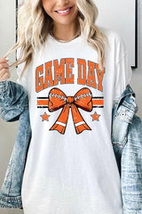 5000P-E3064 Orange Football Bow Graphic Plus Heavy Cotton Tee $12.75
