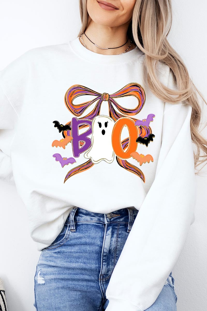 UL180P-E3120 Boo Brushstroke Bow Graphic Plus Sweatshirt $25