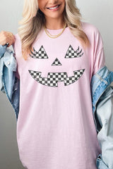 5000-E3149 Checker Pumpkin Face Graphic Heavy Cotton Tee $9